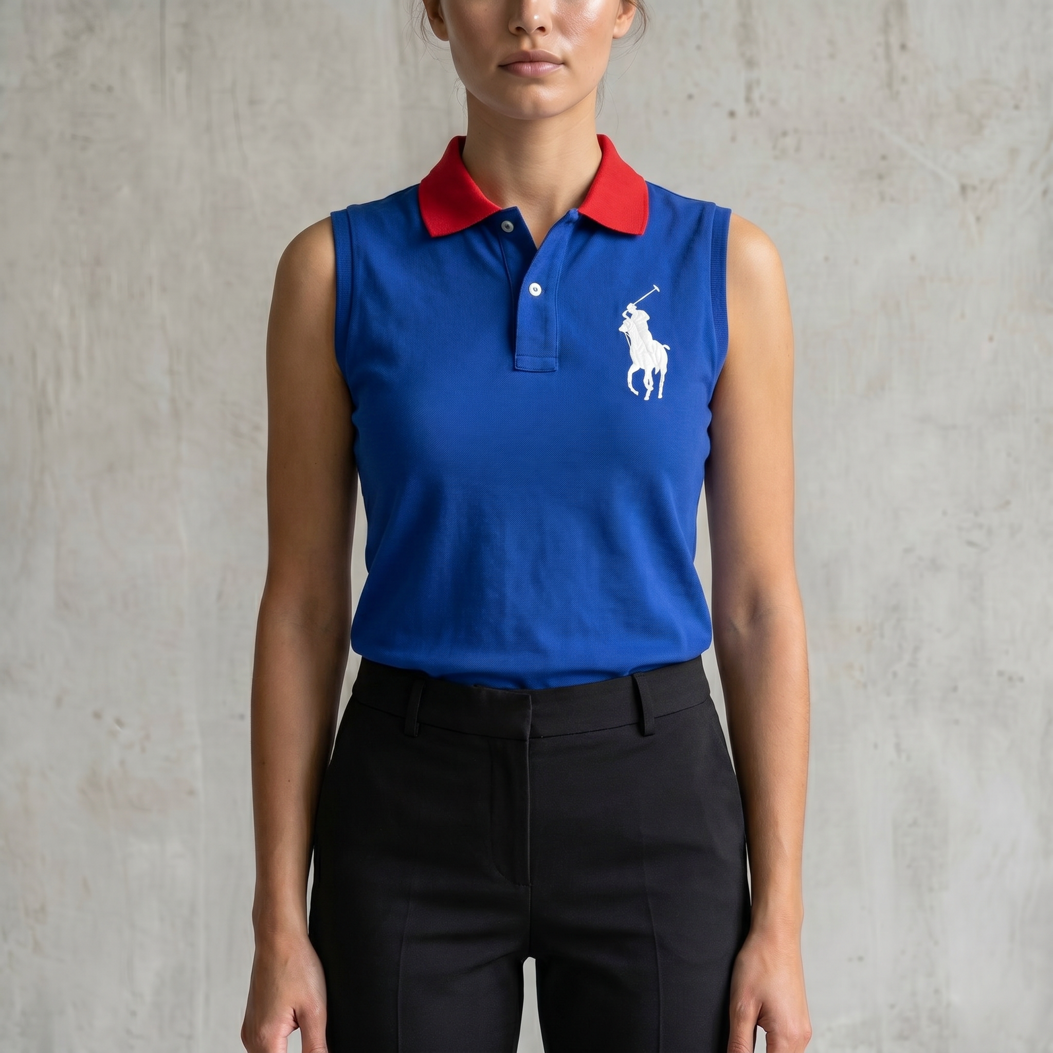Vintage Ralph Lauren Poloshirt ärmellos in Blau, Größe XXL – Damen