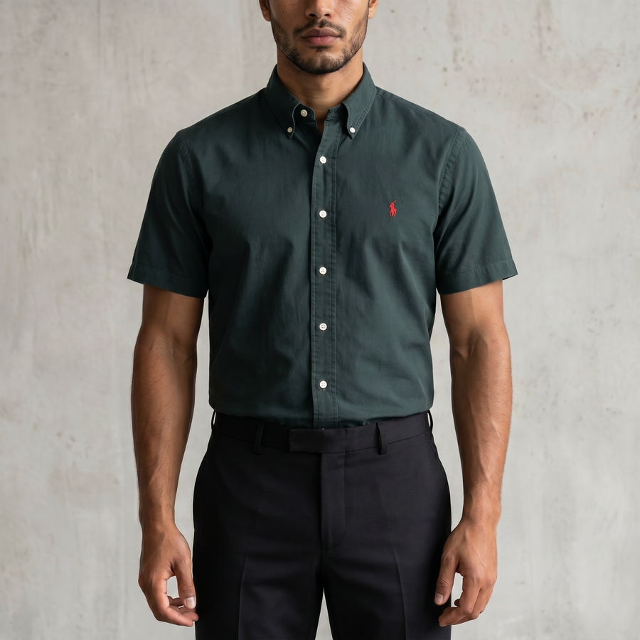 Vintage Polo Ralph Lauren Hemd Kurzarm in Schwarz, Größe M – Herren