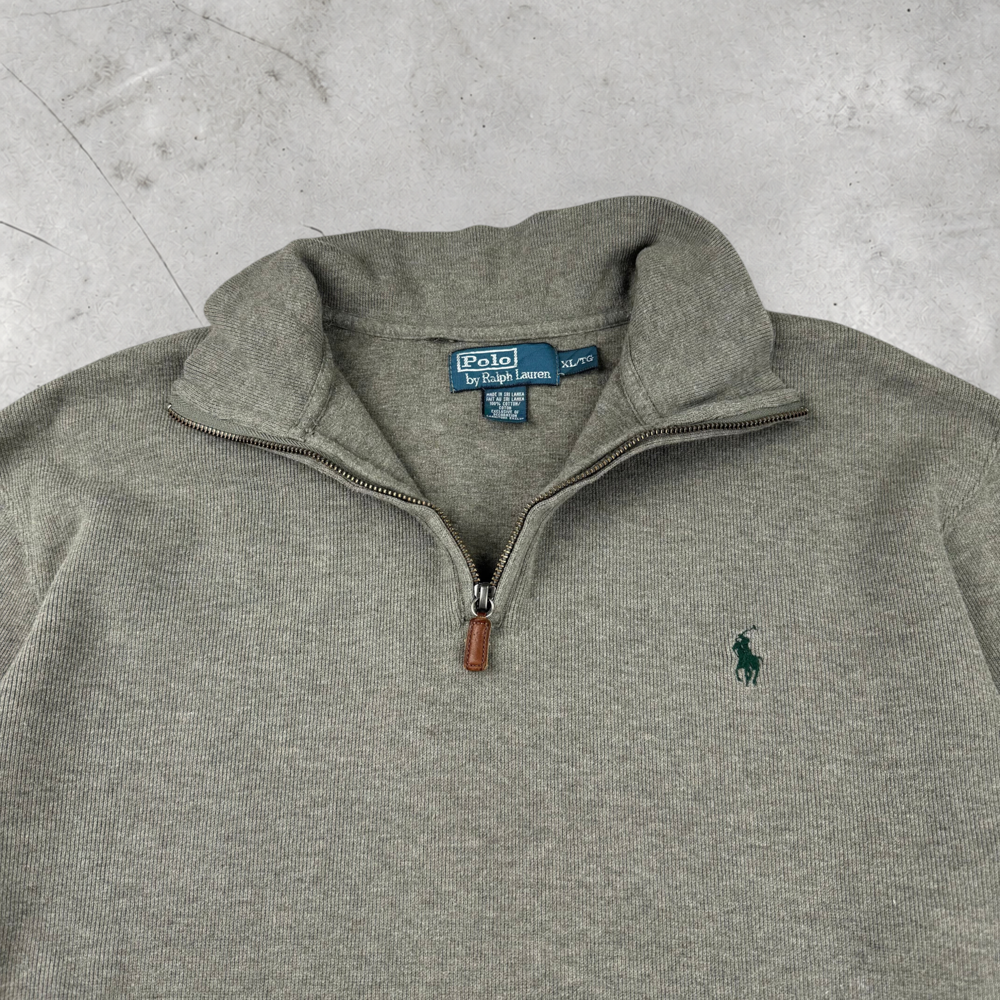 Wytek vintage Polo Ralph Lauren beige cotton quarter-zip sweatshirt with green embroidered logo