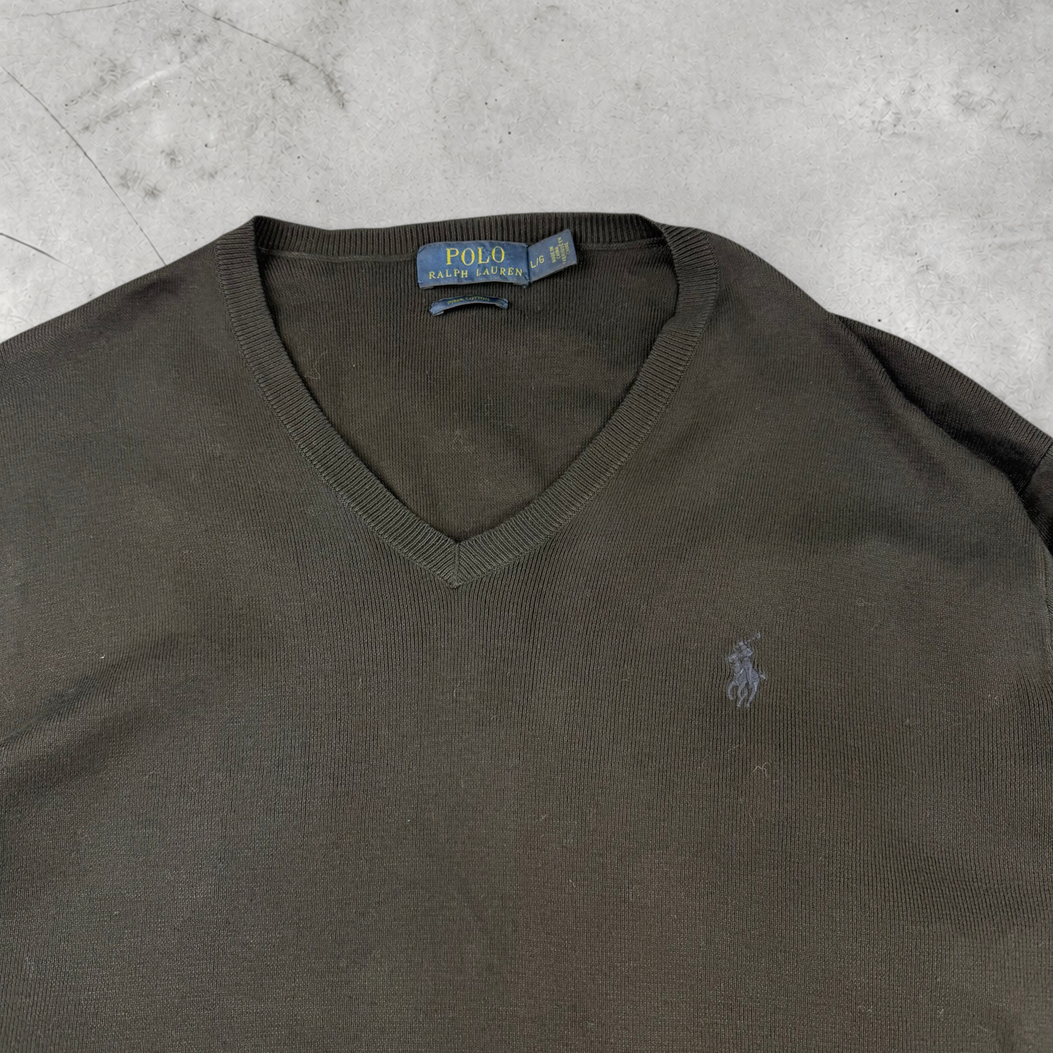 Wytek vintage black Polo Ralph Lauren cotton V-neck sweatshirt with embroidered logo on chest