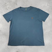Wytek vintage blue Polo Ralph Lauren cotton t-shirt with a chest pocket and orange embroidered logo