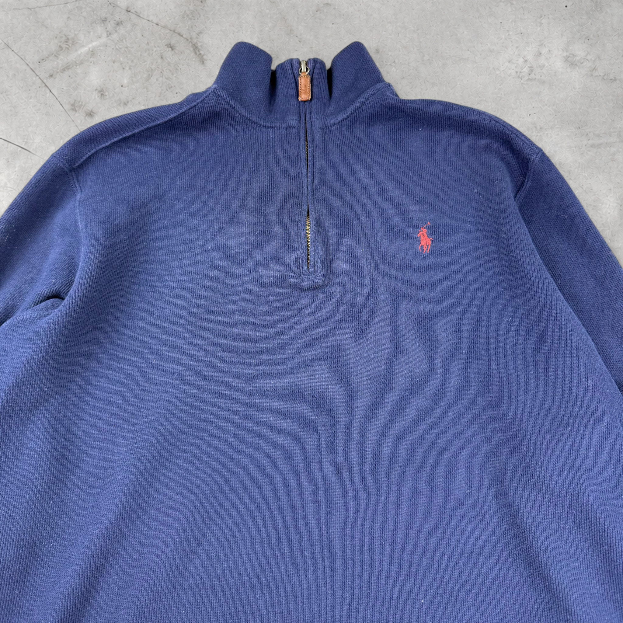 Wytek vintage blue Polo Ralph Lauren cotton quarter-zip sweatshirt with red embroidered logo on chest