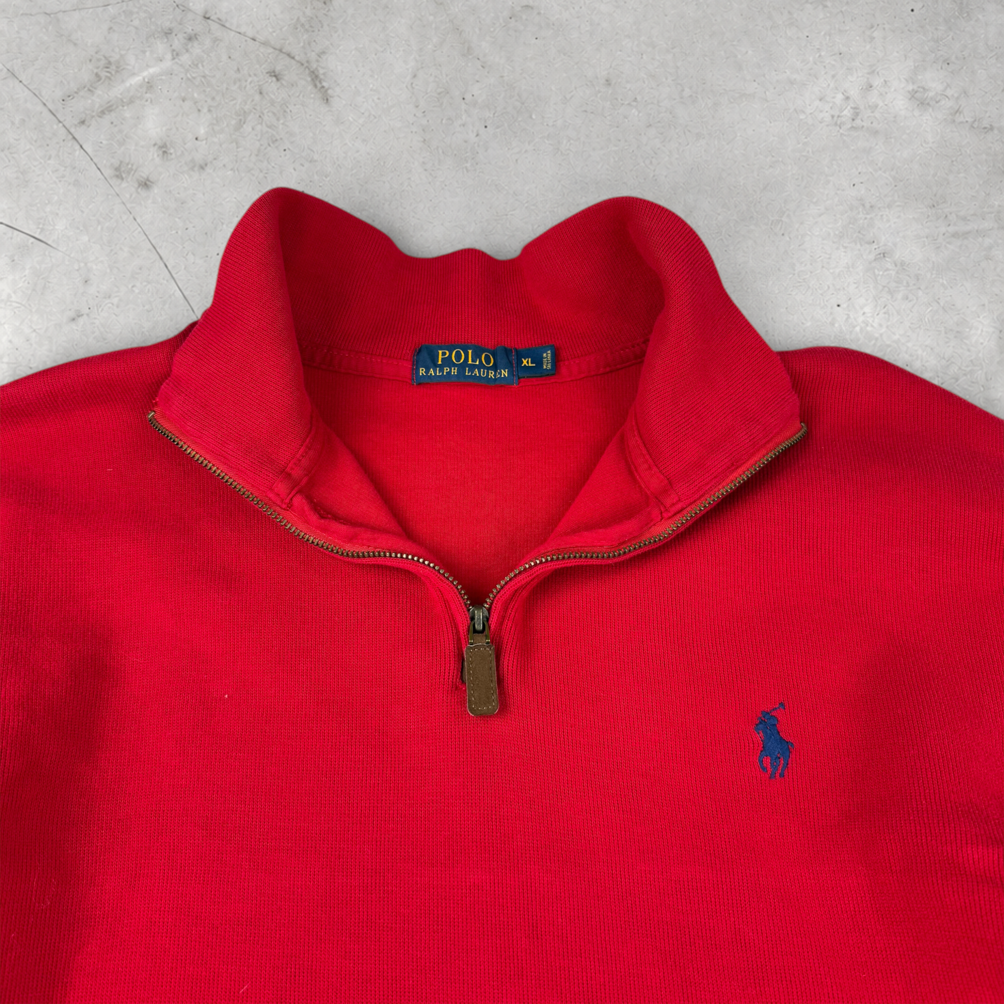 Wytek vintage red Polo Ralph Lauren cotton quarter-zip sweatshirt with blue embroidered logo