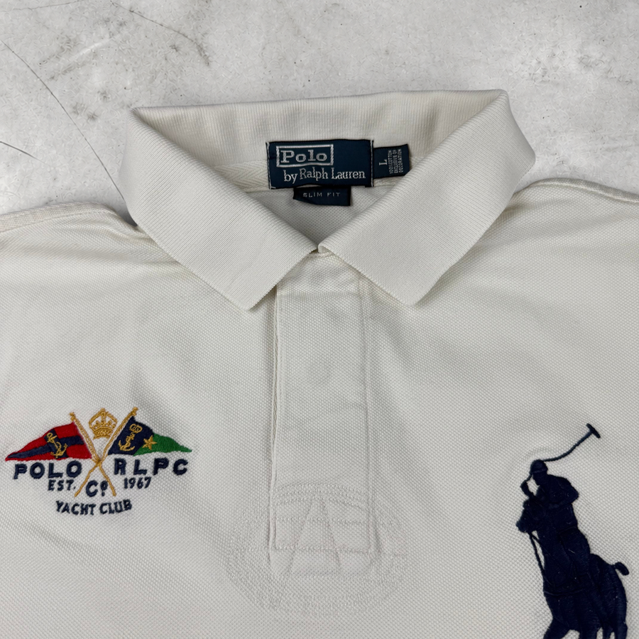 Wytek vintage white Polo Ralph Lauren slim fit polo shirt with yacht club embroidery and iconic logo