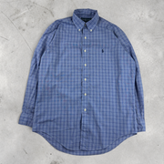 Wytek Vintage Ralph Lauren Hemd in Blau mit Karomuster aus Baumwolle und klassischem Button-Down-Kragen