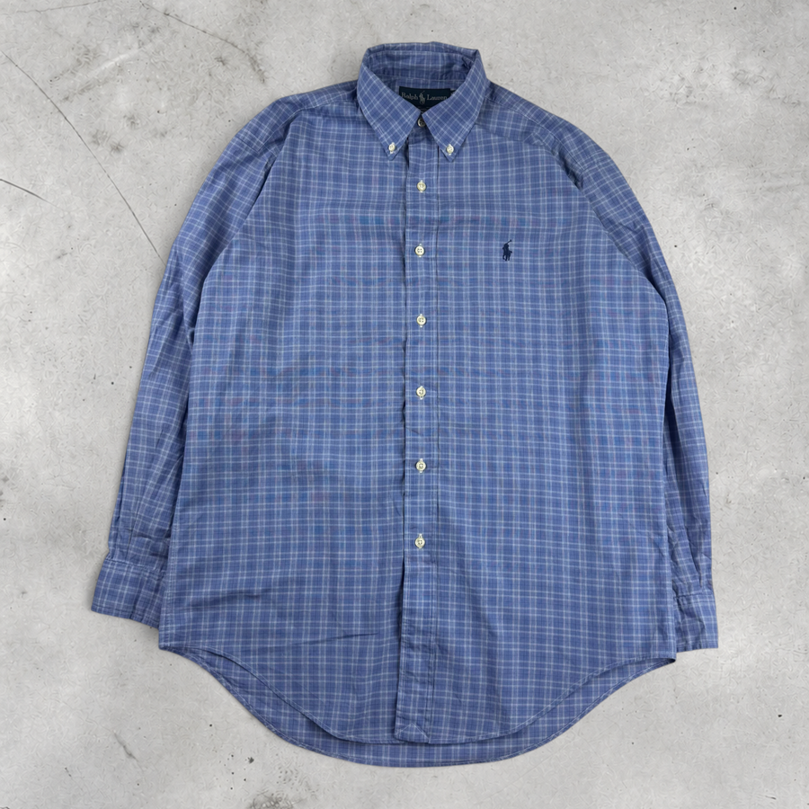 Wytek Vintage Ralph Lauren Hemd in Blau mit Karomuster aus Baumwolle und klassischem Button-Down-Kragen