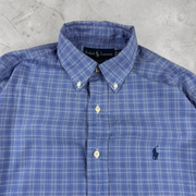 Wytek Vintage Ralph Lauren Hemd in Blau mit Karomuster aus Baumwolle und Button-Down-Kragen