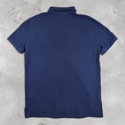 Back view of a vintage blue Ralph Lauren cotton polo shirt in a custom slim fit from Wytek
