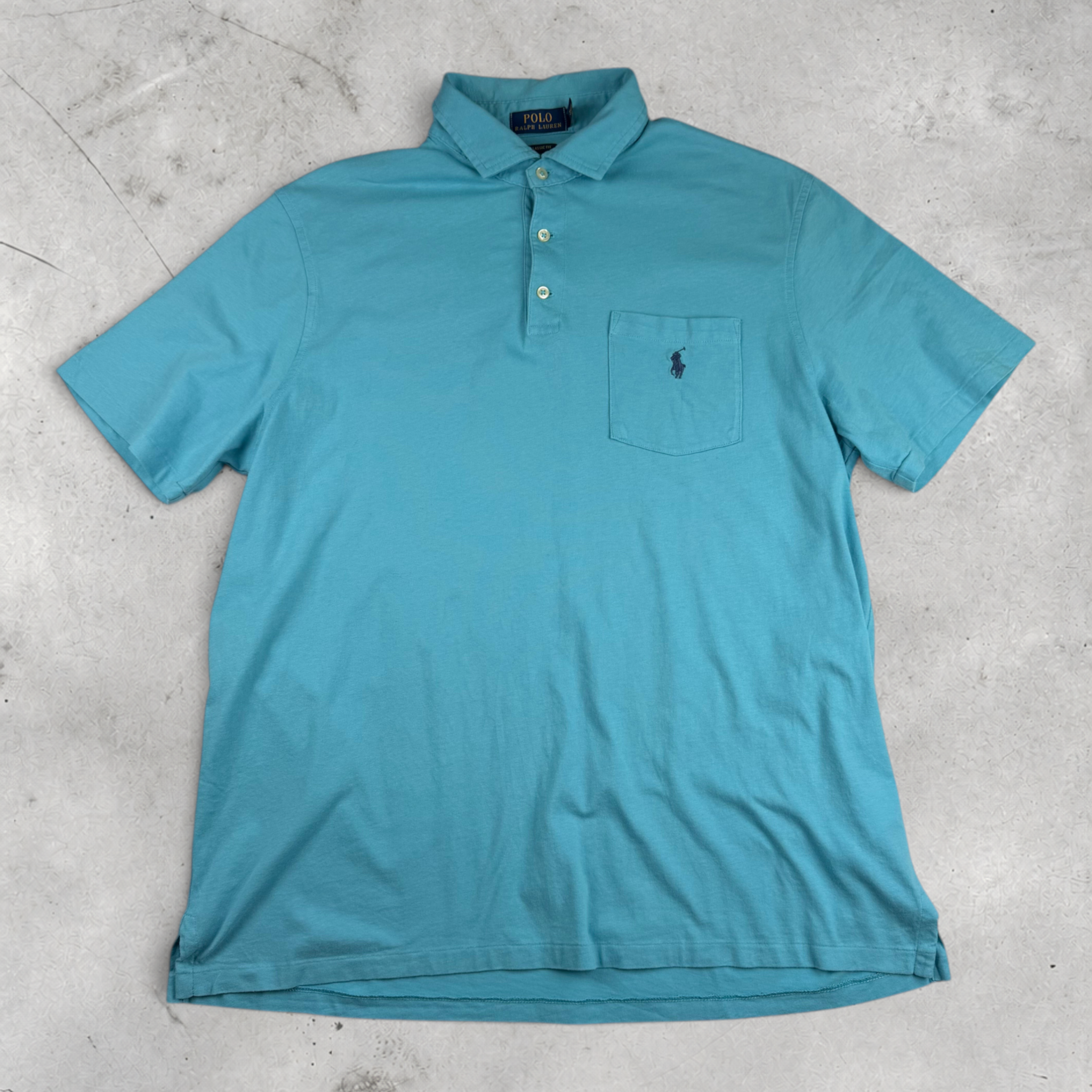 Wytek vintage blue Ralph Lauren cotton polo shirt with chest pocket and classic fit, size L.