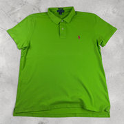 Wytek vintage Ralph Lauren polo shirt in bright green cotton with a contrasting pink embroidered logo