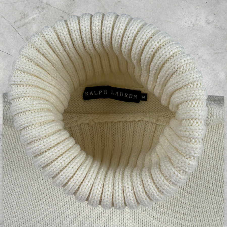 Wytek vintage white Ralph Lauren cotton turtleneck sweater with ribbed collar detail